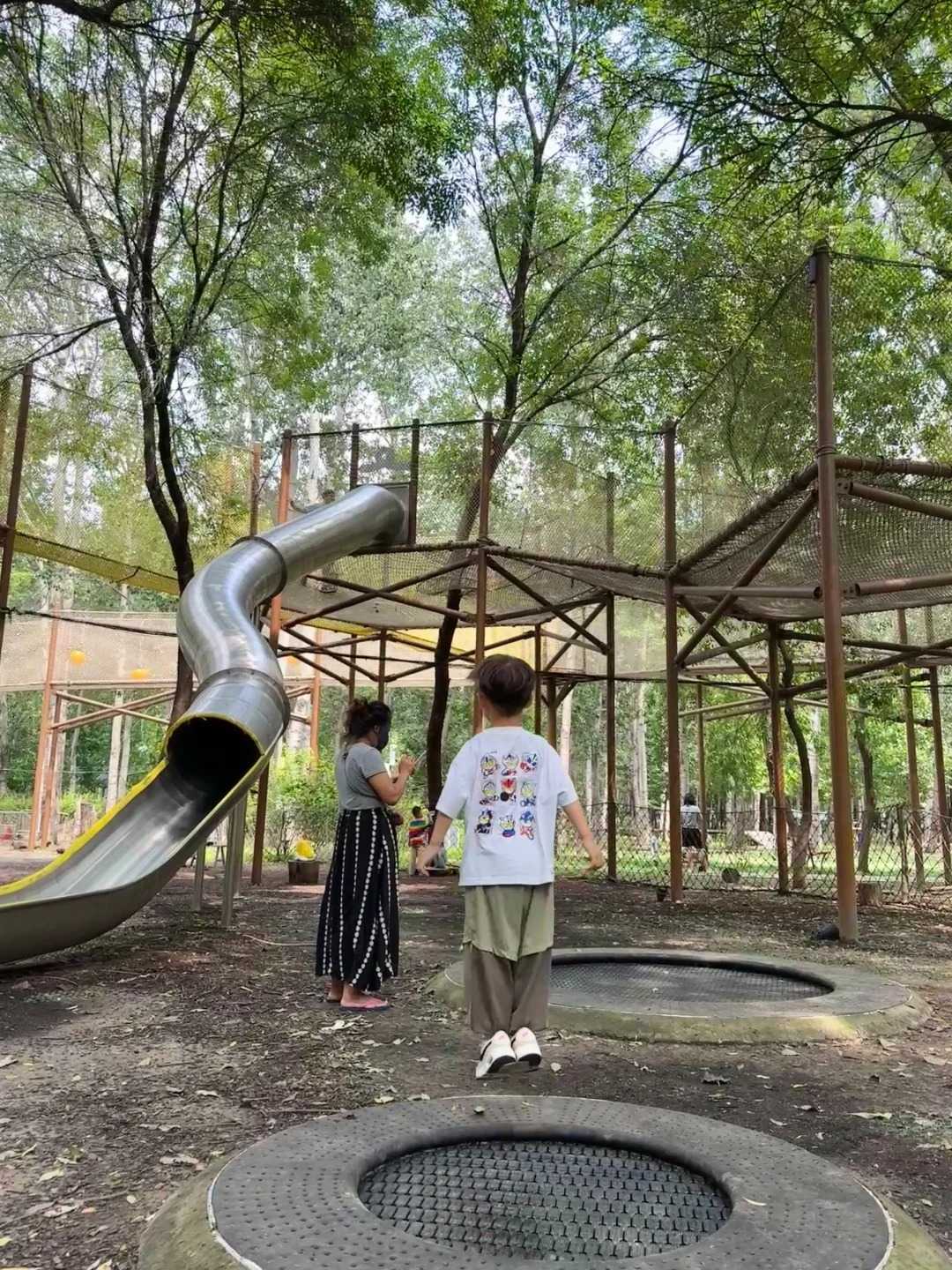 树林空中绳网平台组合滑梯｜林间丛林穿越不锈钢筒滑梯｜森林户外无动力游乐设施厂家
